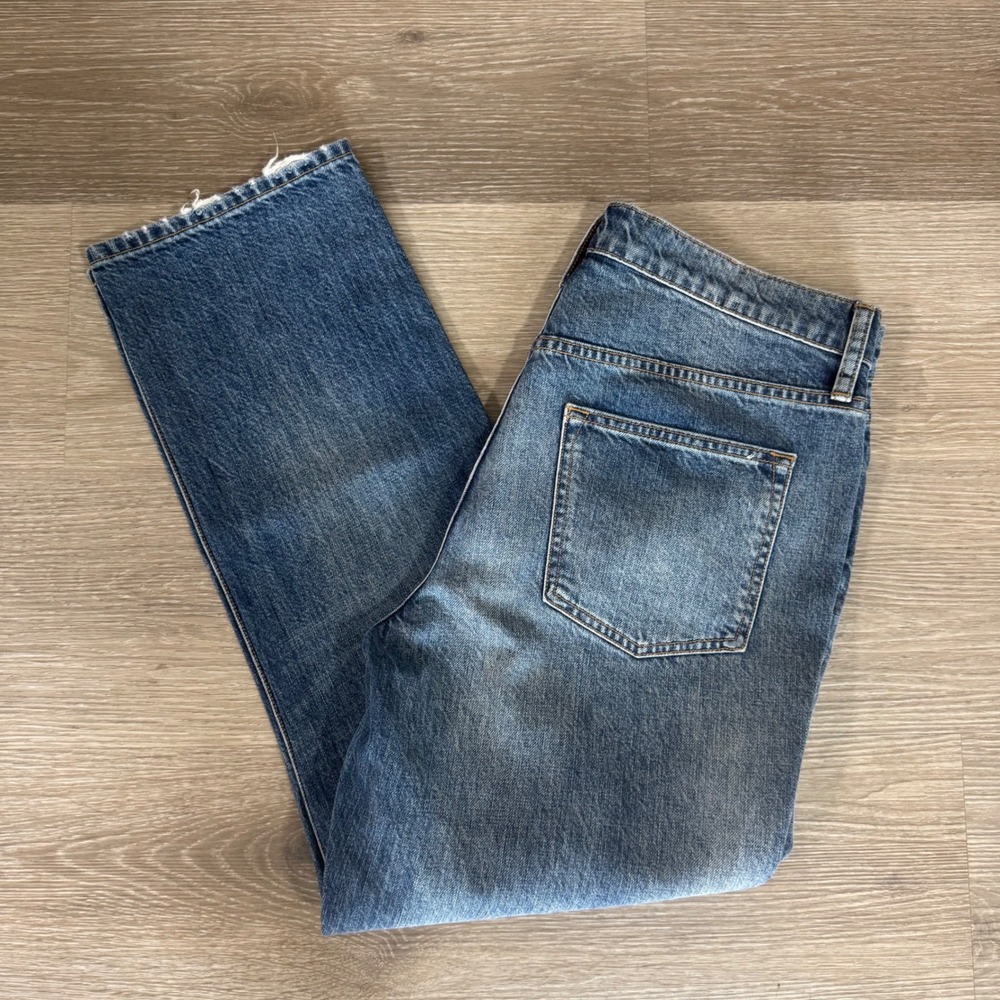 Vince Jeans Womens 32 Blue Straight Leg Faded Distressed Denim Ankle Pants